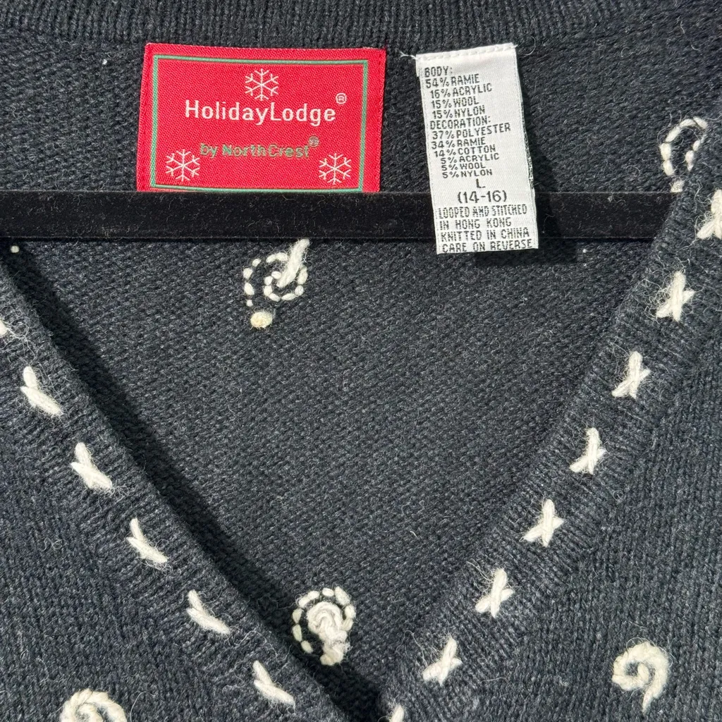 Northcrest Holiday Winter Snow Wonderland Snowman Cardigan Sweater Size Large Gray - Image 6