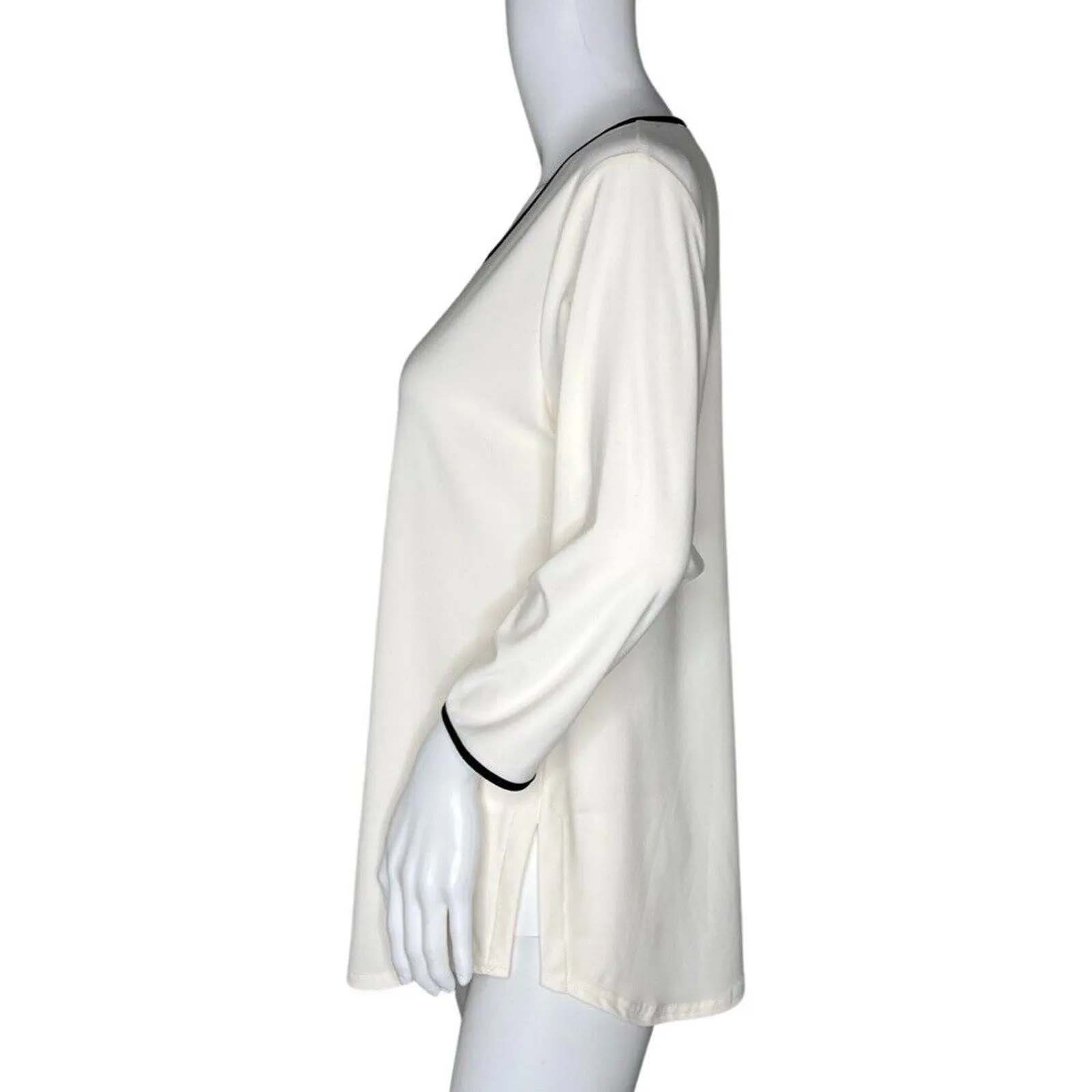 Sympli Tunic Top Womens 8‎ White Black Trim Minimalist Modern Casual Chic - Image 3