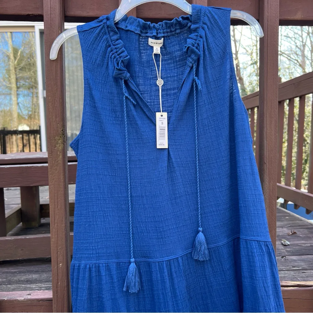 Max Studio Womens Sleeveless Tiered Cobalt Shift Dress W/Tassel Tie,MSRP:$98|SML - Image 8