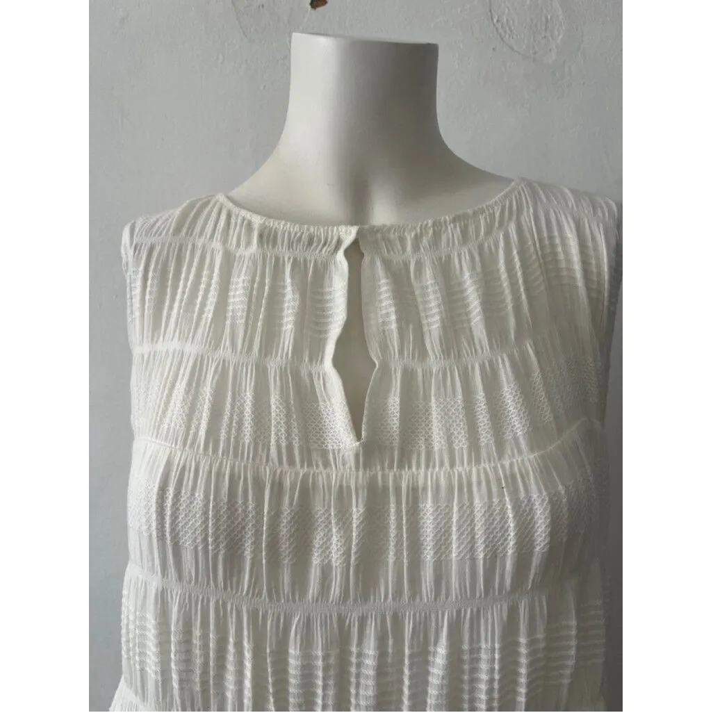 Max Studio sleeveless white Dress L tiered flowy gathered bohemian farm rustic - Image 7