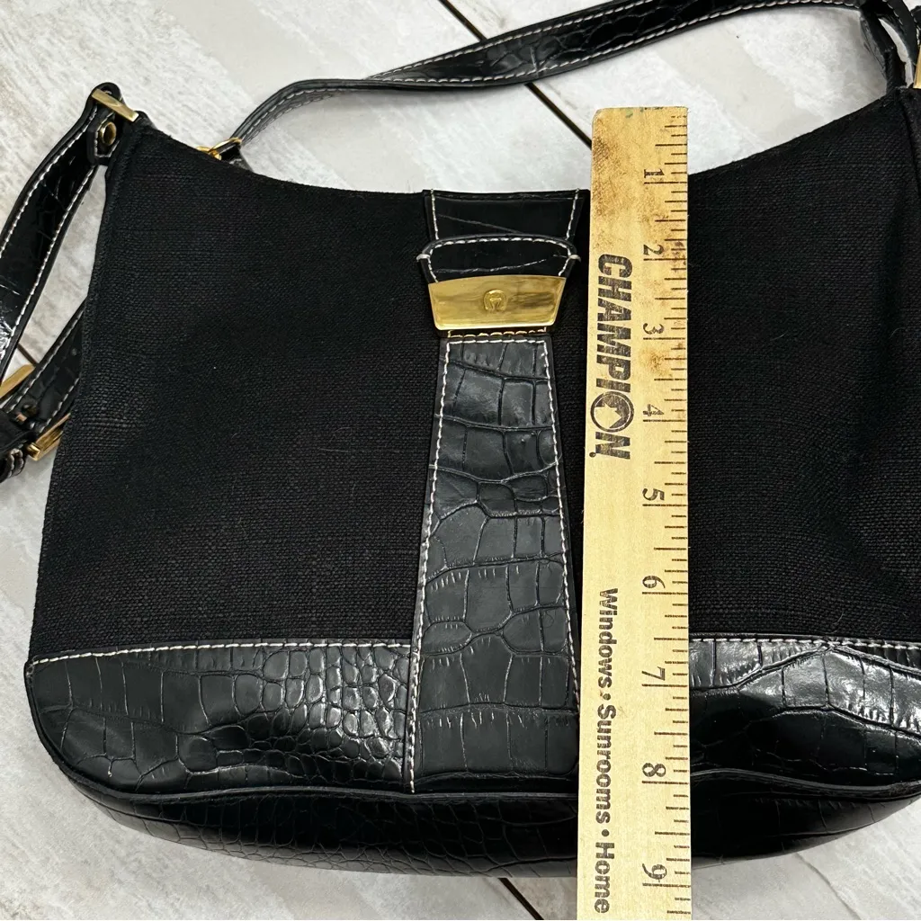 Etienne Aigner Black Linen Gold Hardware Shoulder Bag Y2K Working Girl Polished - Image 9