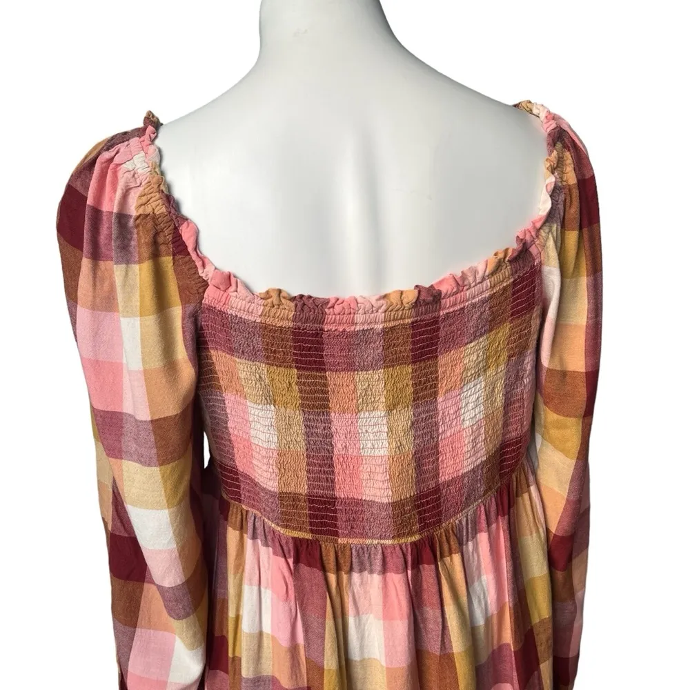 Loft Plaid Square Neck Babydoll Dress Strawberry Blossom, Sz S - Image 11
