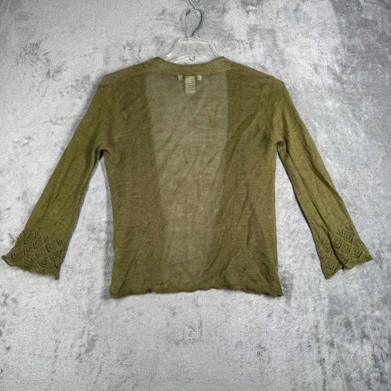 Citron Santa Monica Ramie Cardigan Womens Small Green Lagenlook Art - Image 3