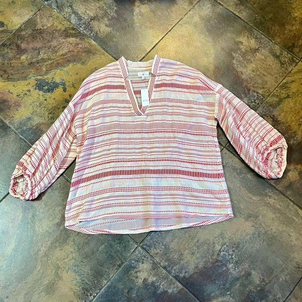 NWT Lou & Grey Red Vastra Dobby Stripe Pullover V-neck Tunic Small - Image 4