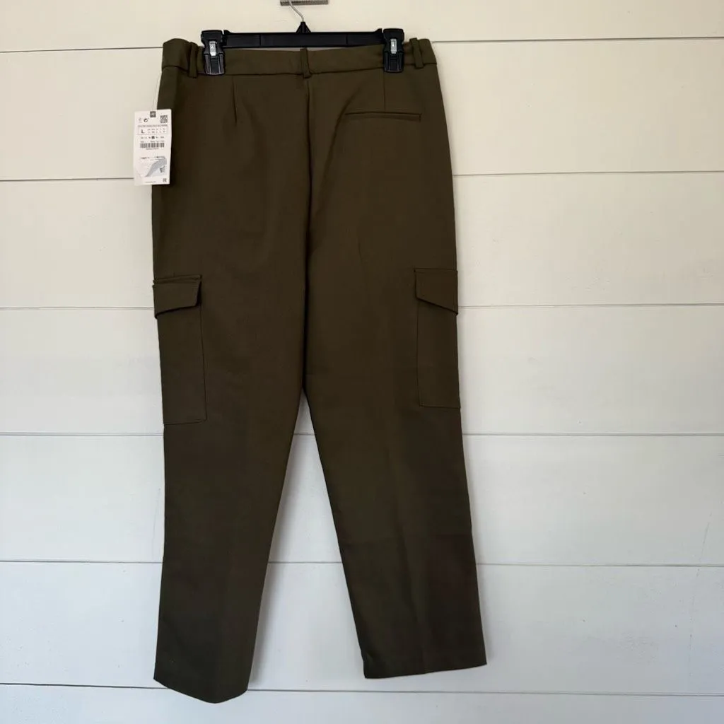 Zara Women’s Large Olive Green Cargo Pants New - Image 4