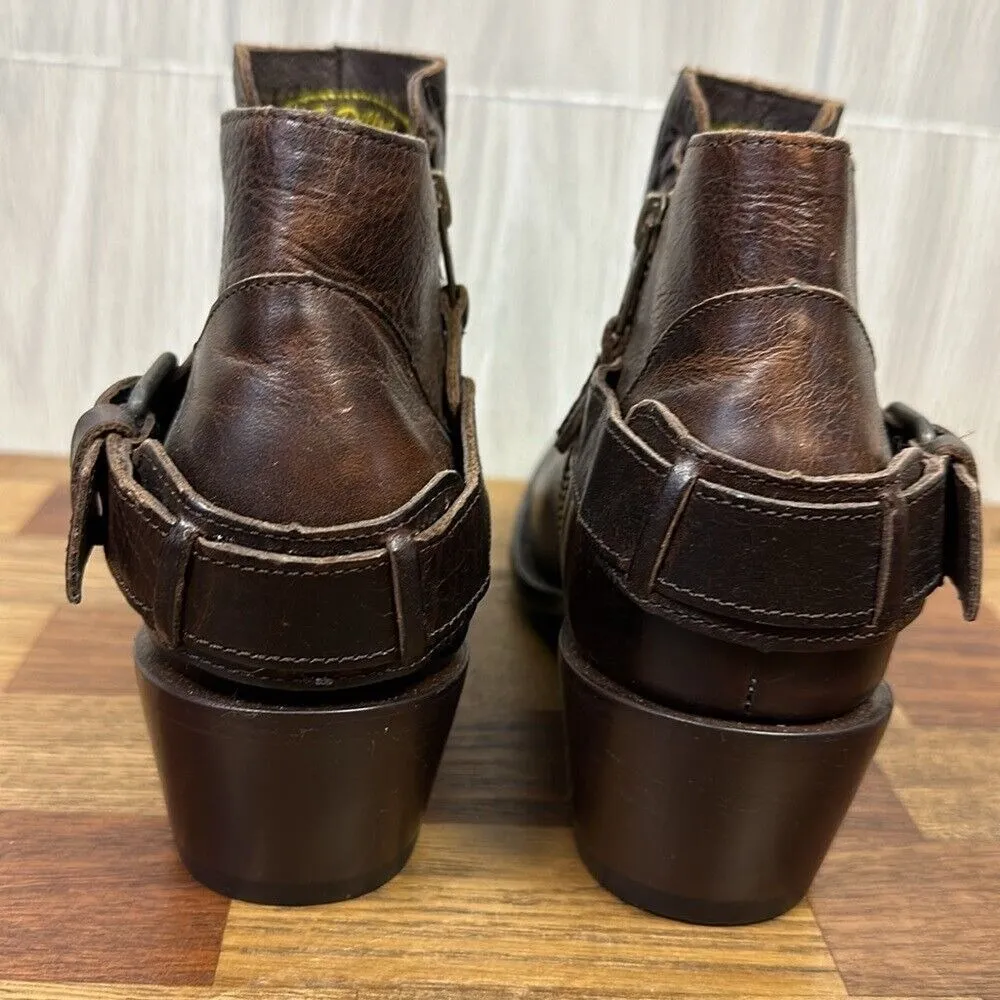 JB Dillon Womens Boots 8 Brown Leather Buckle Oiled Heel Ankle Western‎ Distress - Image 10