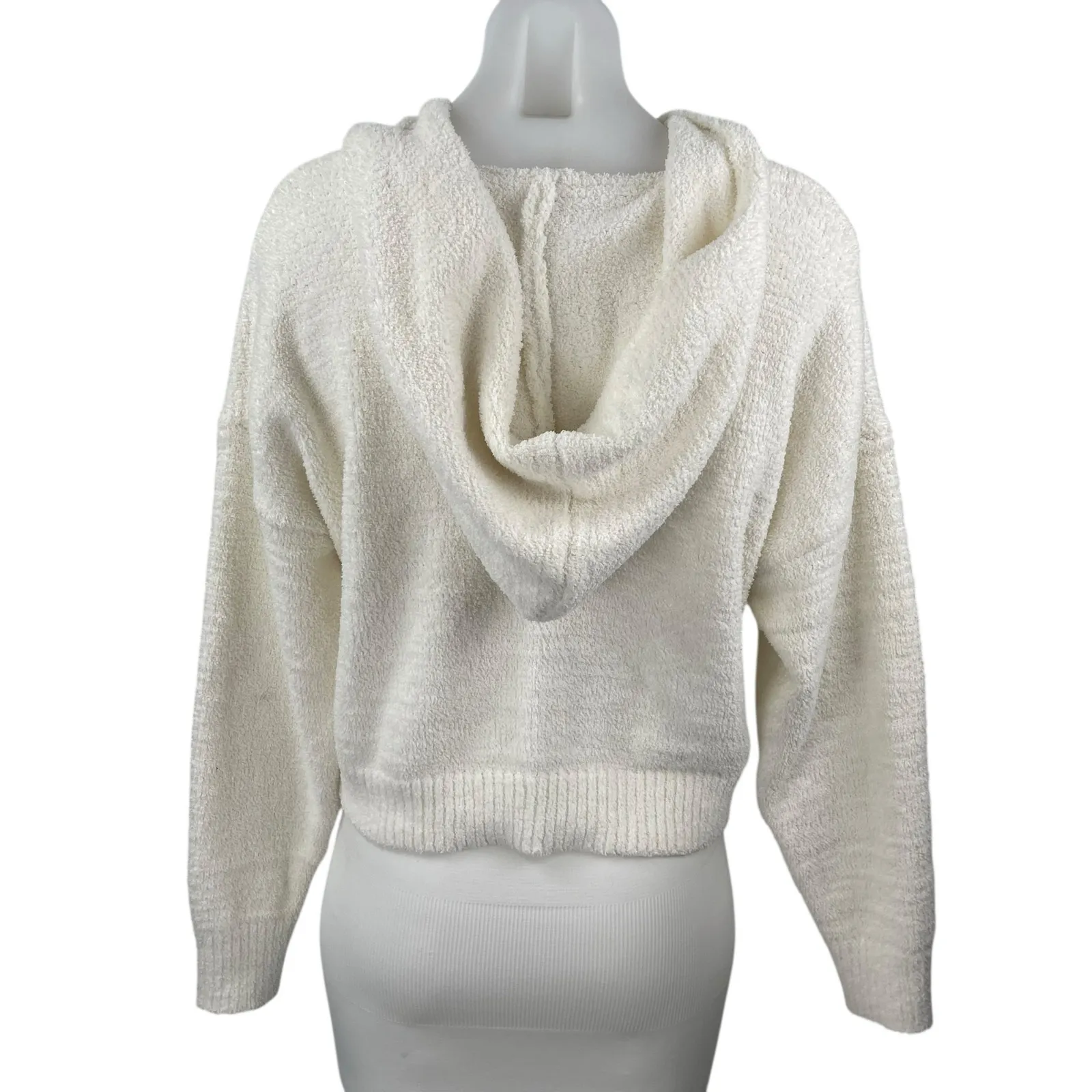 Forever 21 Women's White Ivory Fleece Lace Up Long Sleeve Hoodie Sweater Top S - Image 3