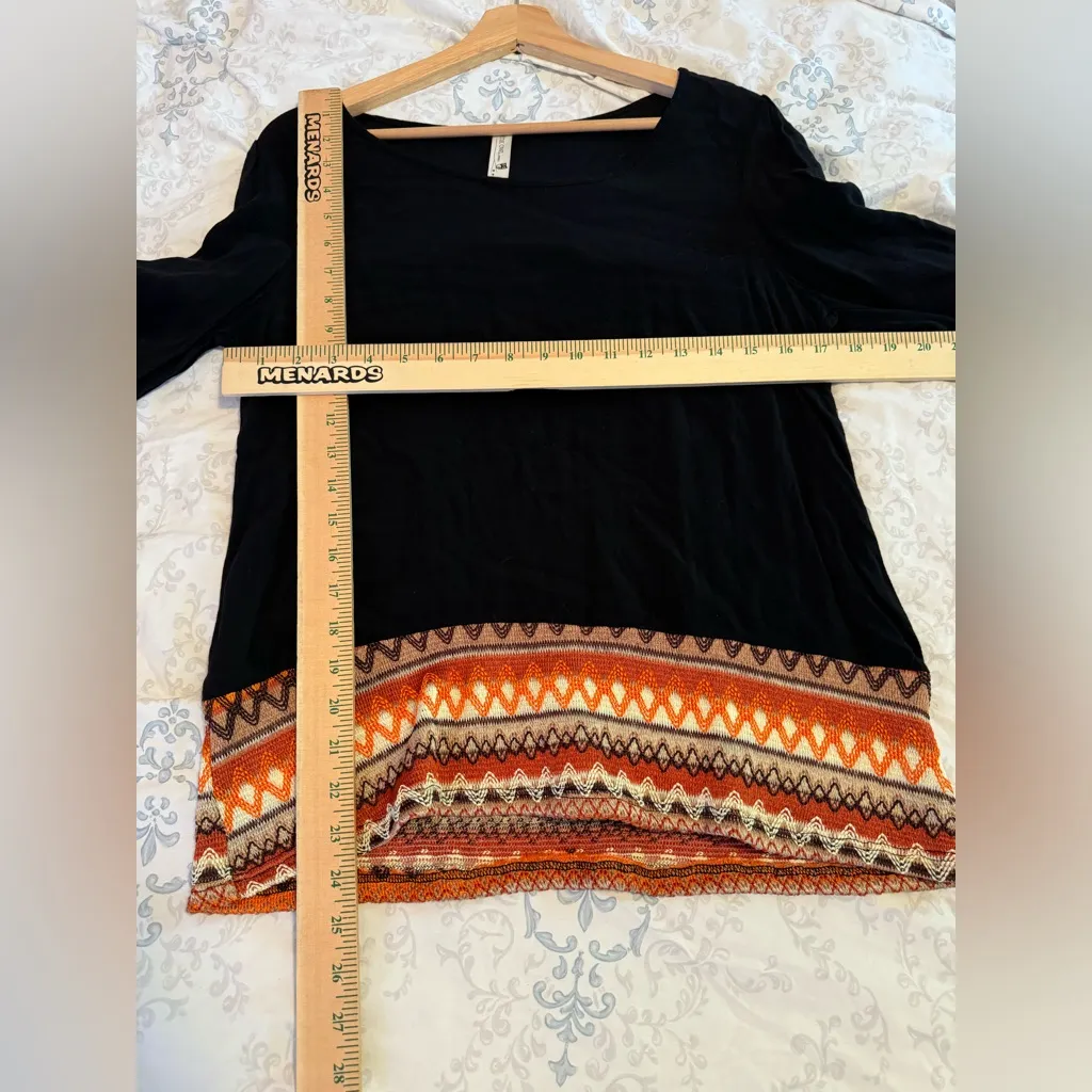 Pink Owl made in USA Black‎ Chevron Detail hem Boho Top Womens size large - Image 5