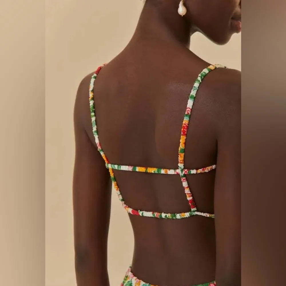 NEW FARM Rio Floral Sketch White Midi Dress Size M - Image 5