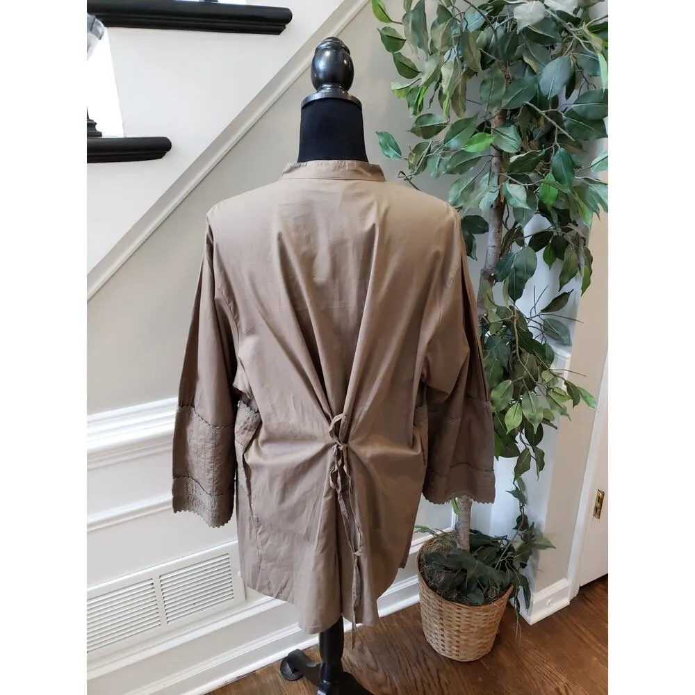Cato Woman 22/24W Brown Cotton Pintuck Tunic Blouse Lace Trim Long Sleeve Top - Image 8