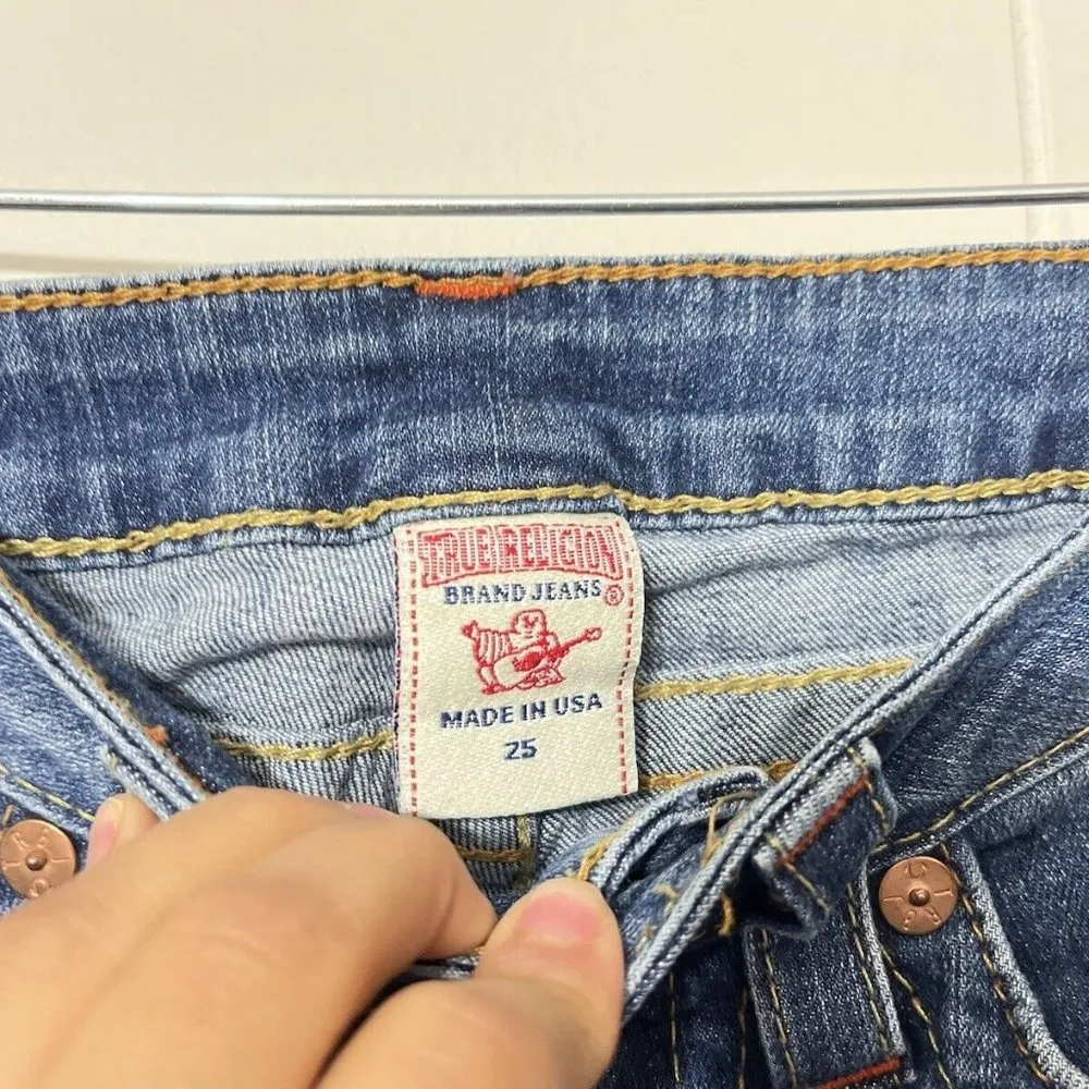 True Religion Hi Rise Boot Cut Bling Flap Rhinestones Crystals Pockets Jeans 25 - Image 6