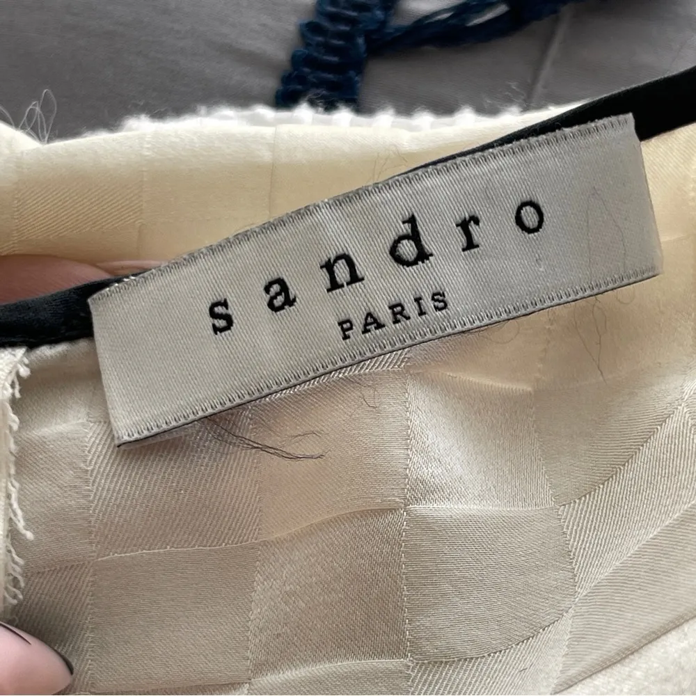 SANDRO | Cream 100% Silk Textured Blouse Sz L - Image 6