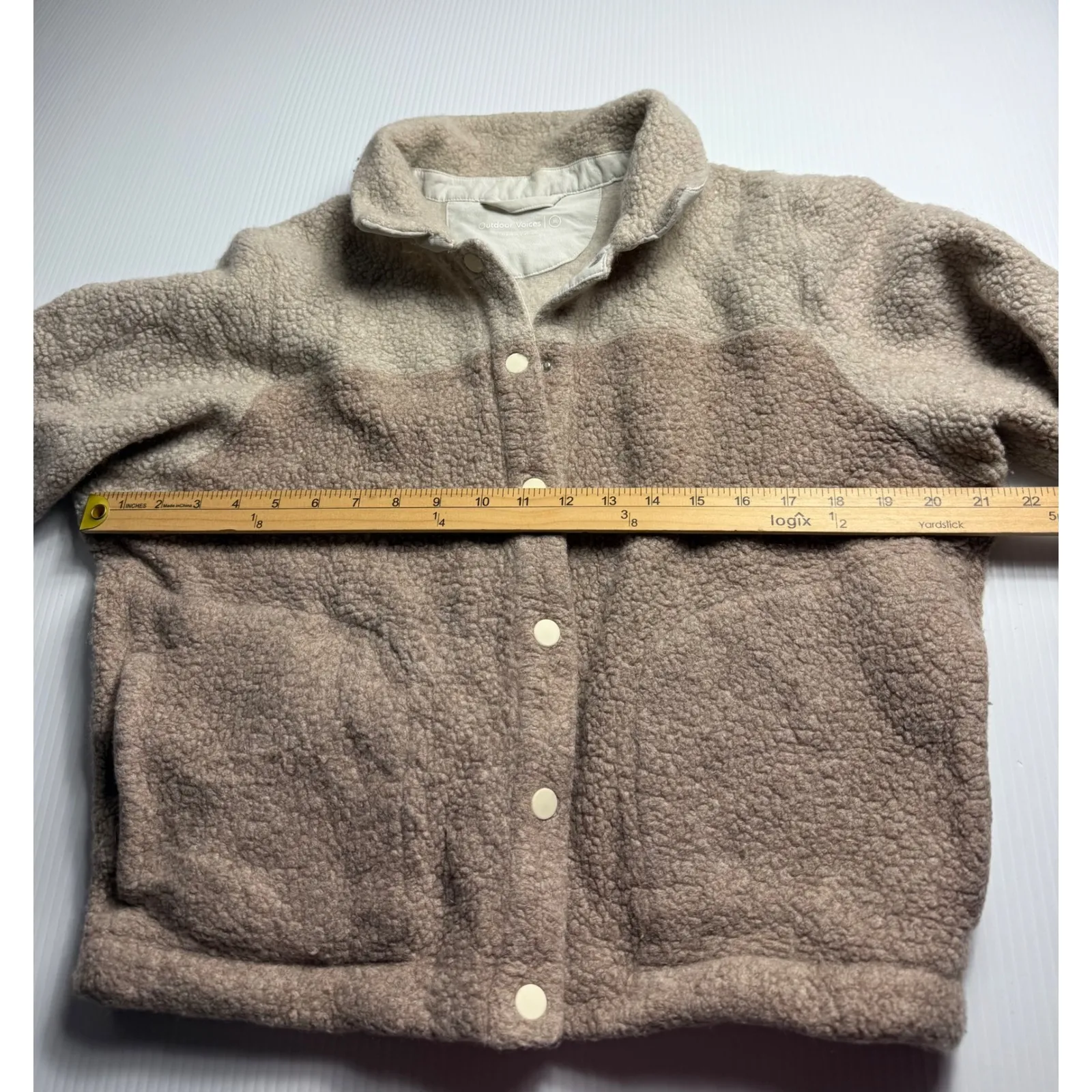 Outdoor Voices Colorblock Fleece‎ Jacket Button Up Teddy Bear Coat M Beige Pink - Image 3