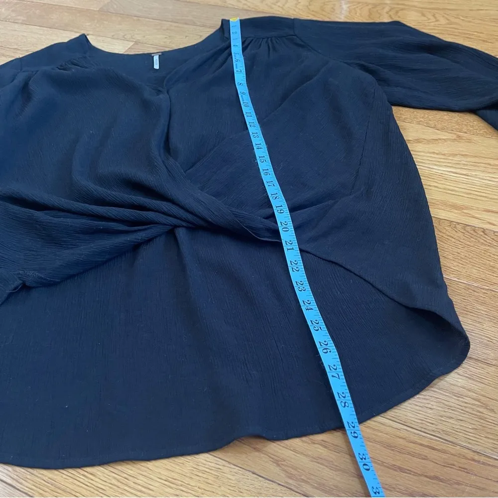 Free People Check On It Draped Wrap Top Hi-Low long sleeve Viscose Black Sz M - Image 11