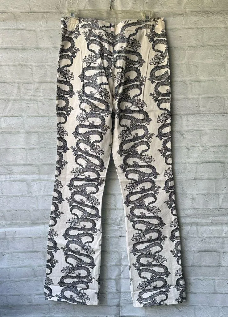 Motel Rocks Black and White Dragon Flare Jeans - Image 5