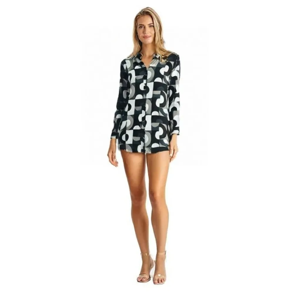Motel Printed Partial Button-Front Tunic NEW Large - Image 3