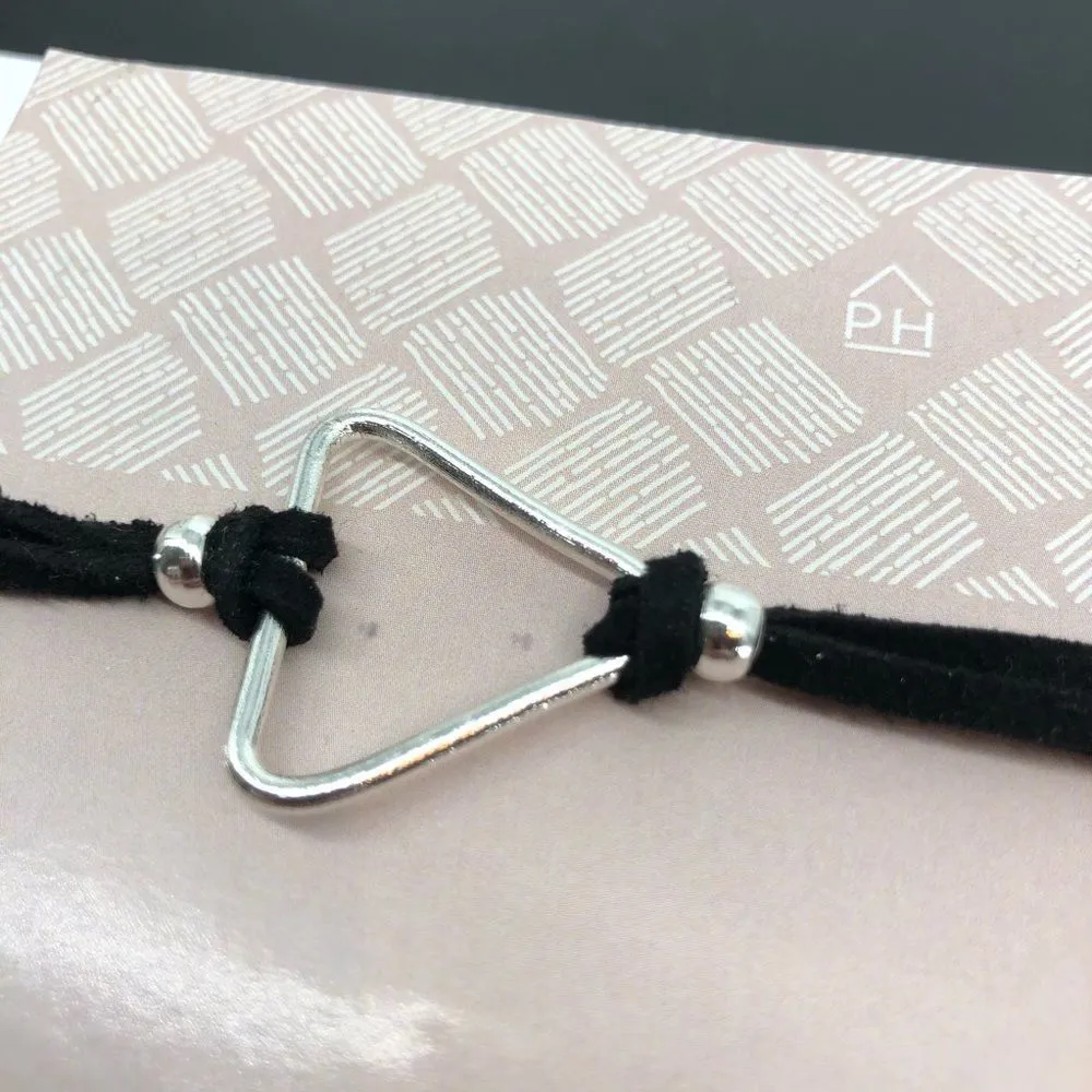 Silver Triangle on Black Suede Cord Pull Bracelet - Image 2