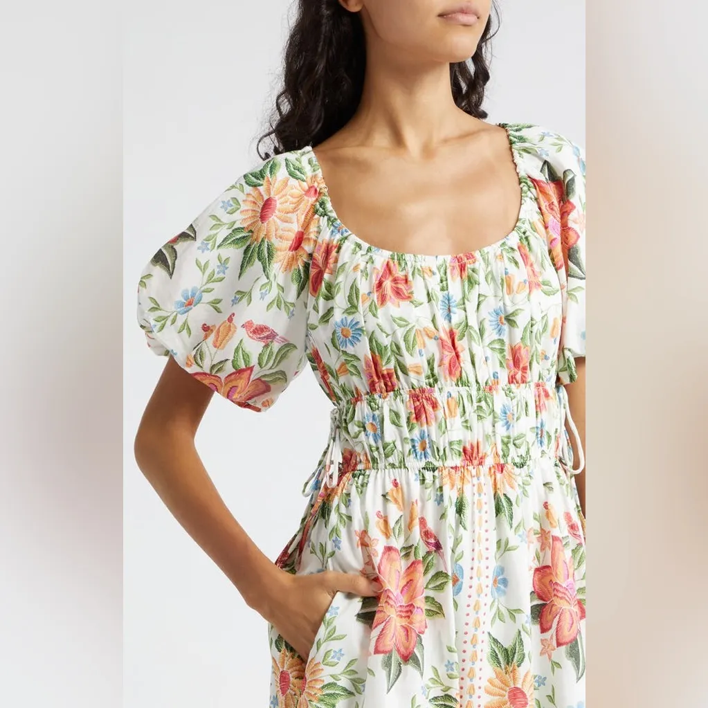 NWOT Farm Rio Bloom Garden Short Sleeve Mini Dress in White Floral Print - Image 4