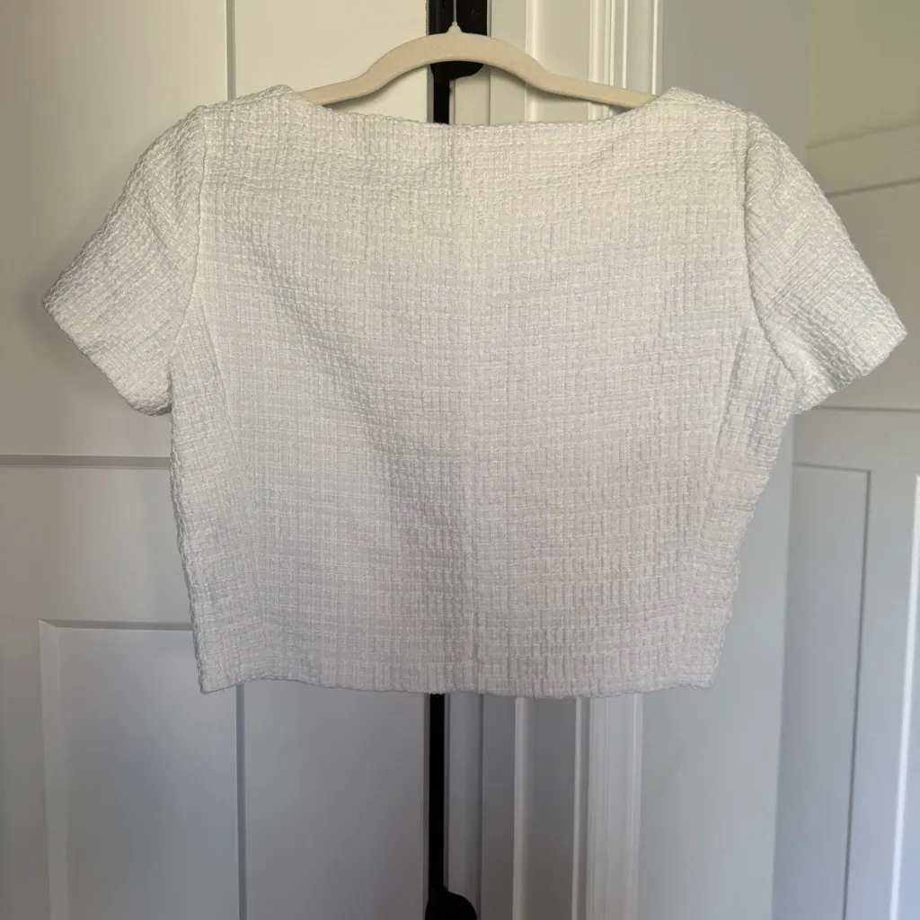 Maje Tweed Cropped Button Up Short sleeve Top Ecru White - Image 9