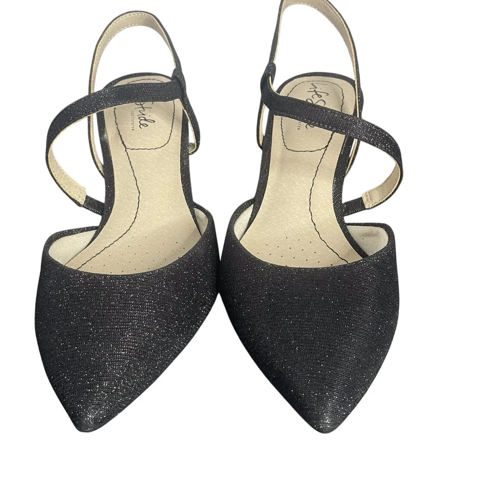 LifeStride Minimalist Pump Criss Cross Straps Black‎ Glitter Pointed 1.5 Heel Black Size 8 - Image 2