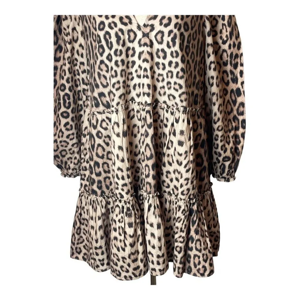Generation Love Brown Leopard Print Balloon Sleeve Rumi Mini Dress Size XS - Image 7