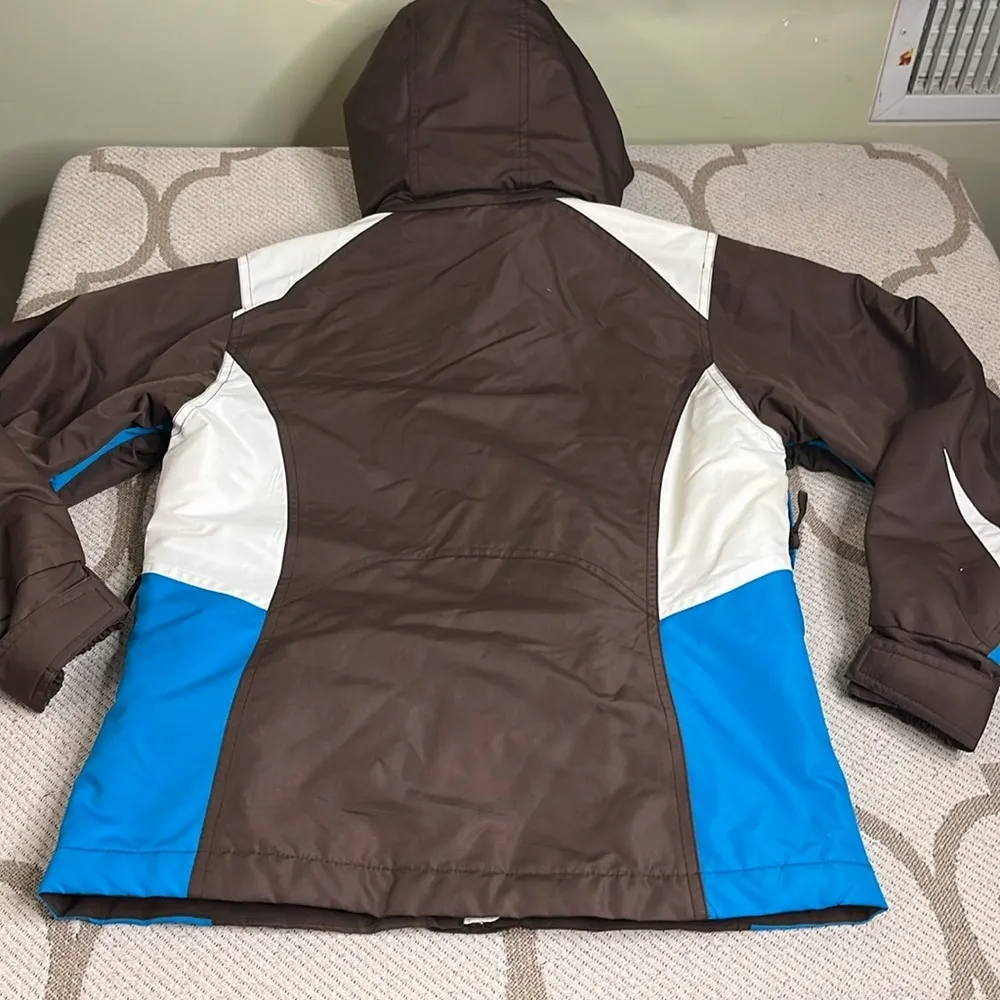 Snozu Brown, White and blue snow ski zip up Jacket - Image 3