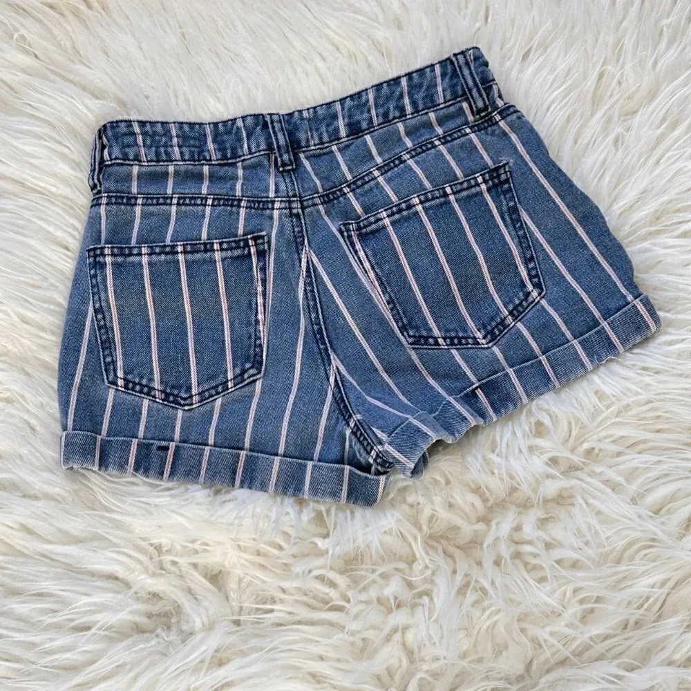 Pacsun High Waist Firework Stripe Denim Sewn Cuff Mom Short - Image 3