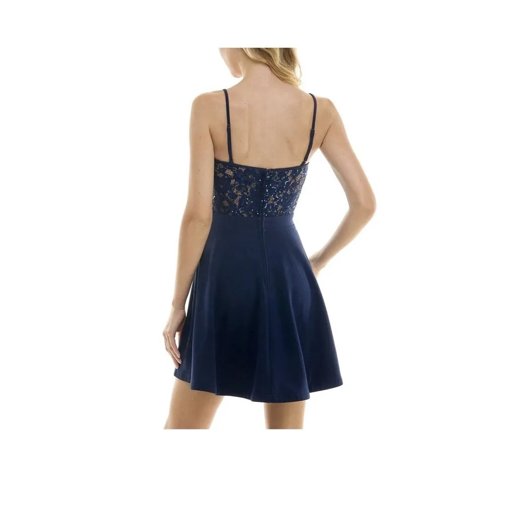 CITY STUDIO Womens Navy Illusion Bodice Bra Cups Short Dress Juniors 15/16 Blue Size undefined - Image 2