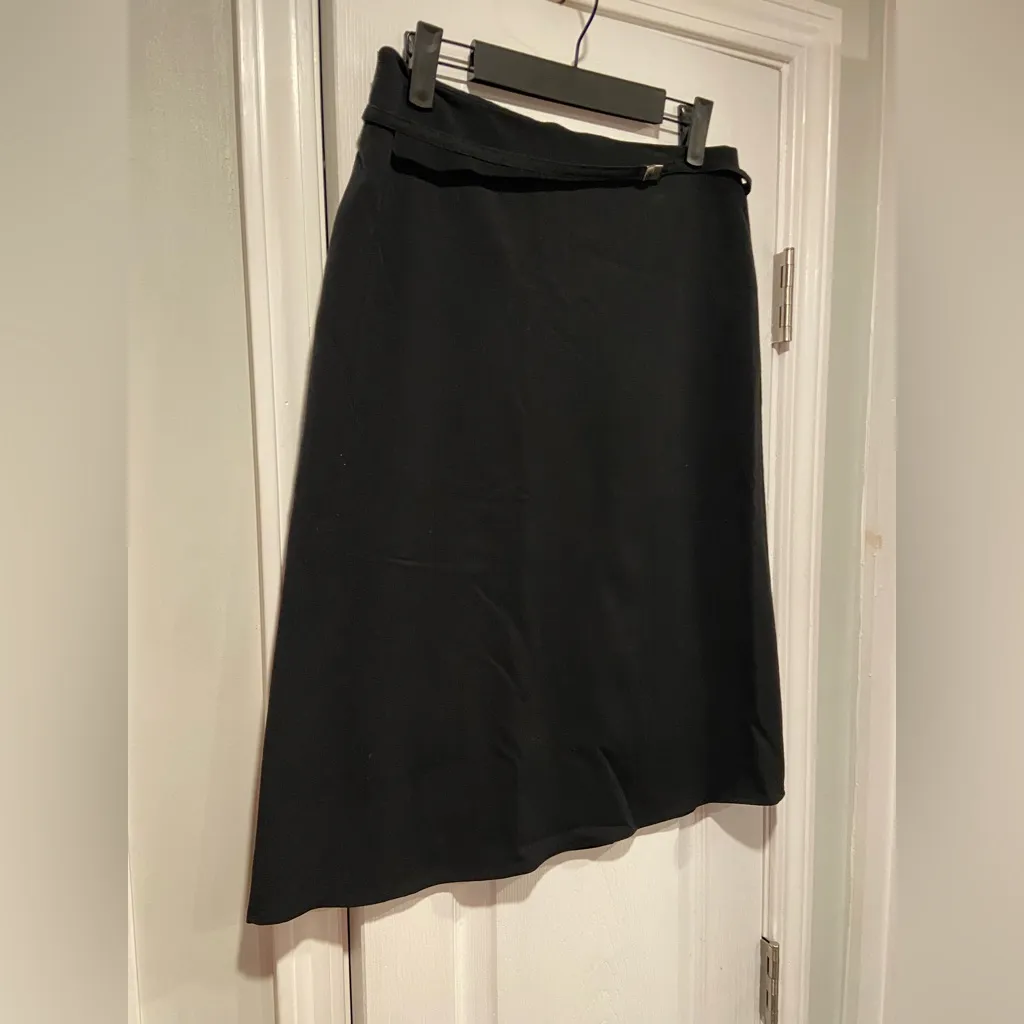 The Limited Size 6 Black Midi Skirt Front Belt Metal Clasp Zip Back A Line - Image 2
