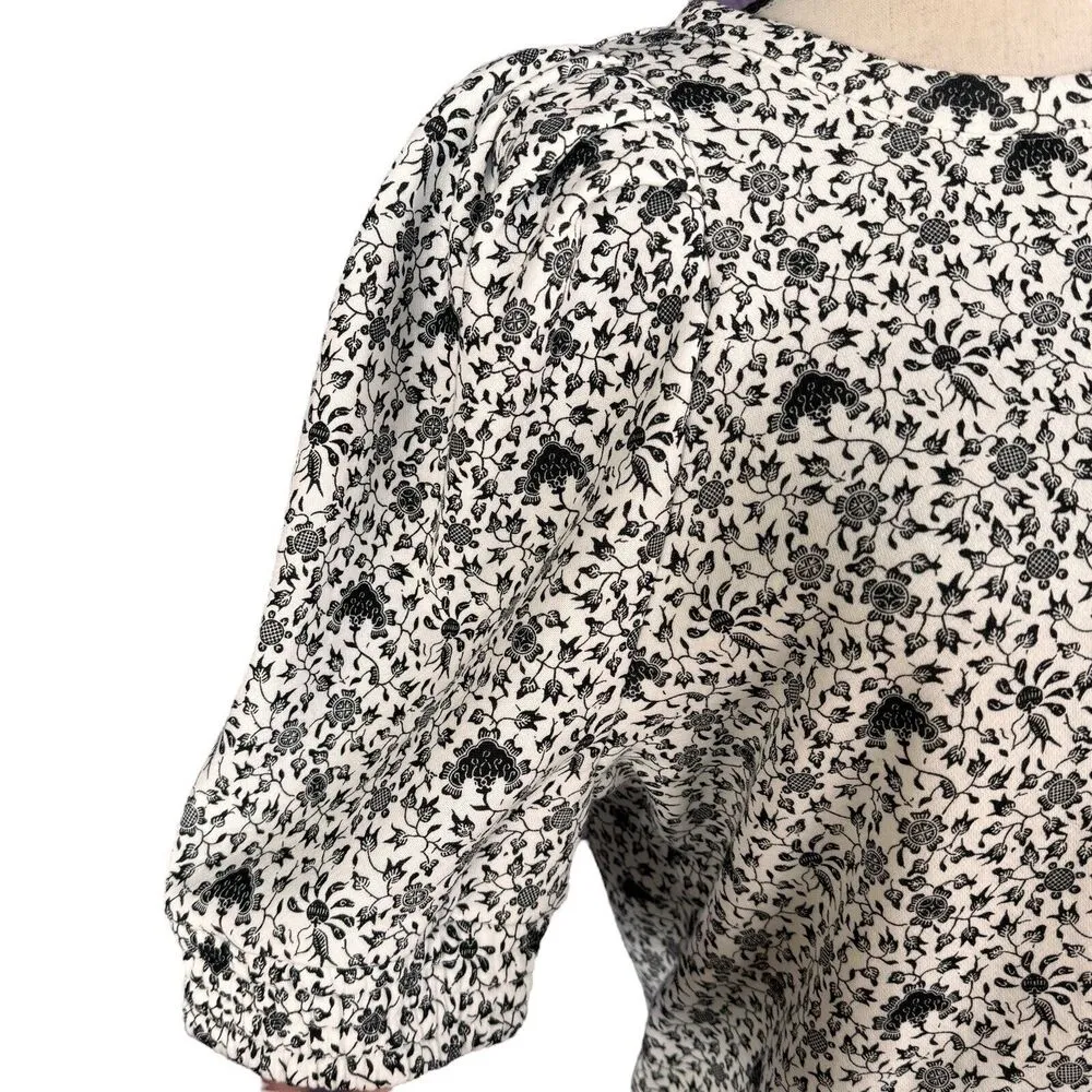 INC X-Small Sweatshirt Top Floral Crew Neck Puff Sleeves Elastic Waist Stretch - Image 2
