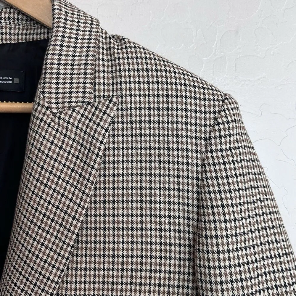 zara blazer womens xL brown black check plaid oversized relaxed double Breasted - Image 5