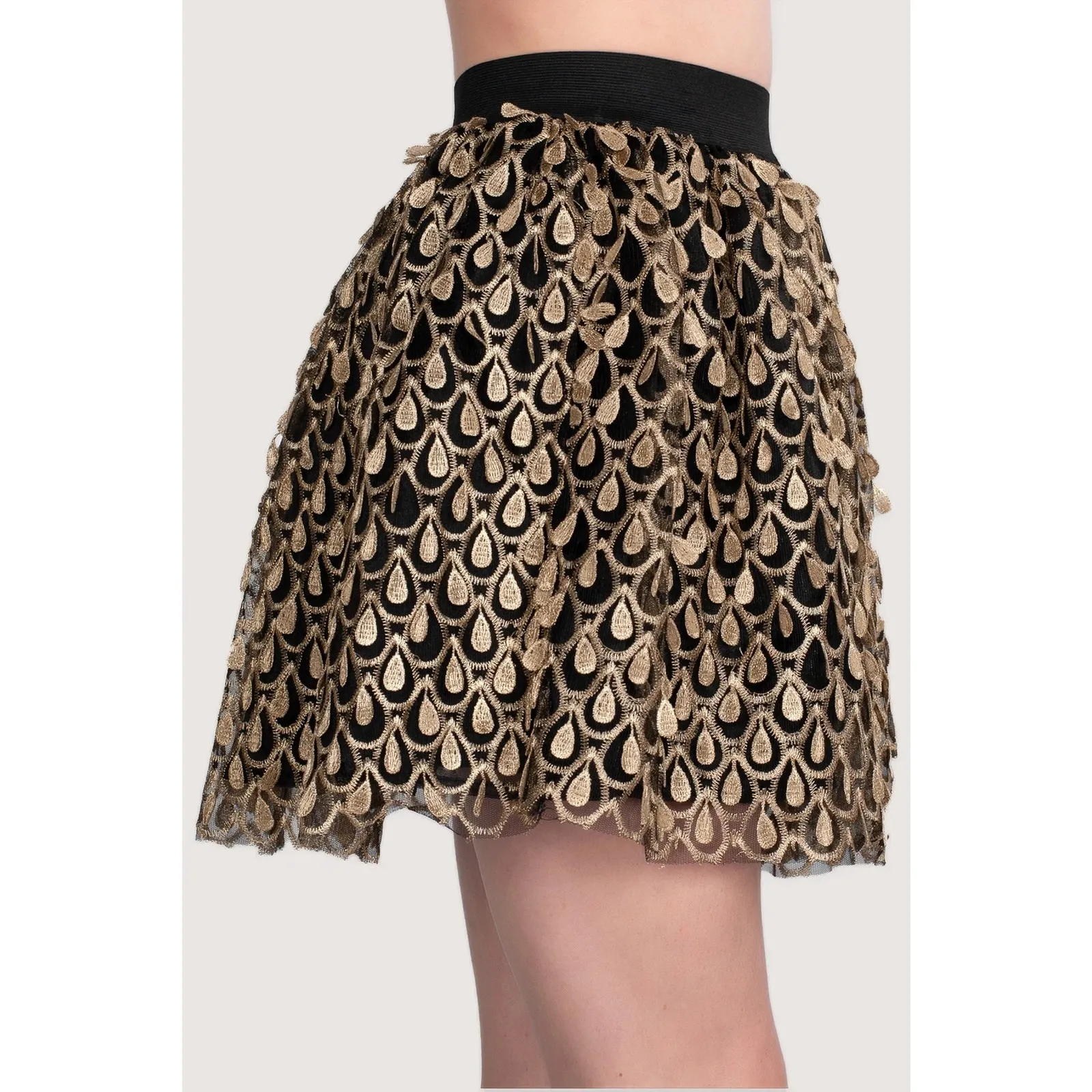 Sugarlips Womens Skirt Size‎ Large Gold Black Peacock High Waisted NEW - Image 3