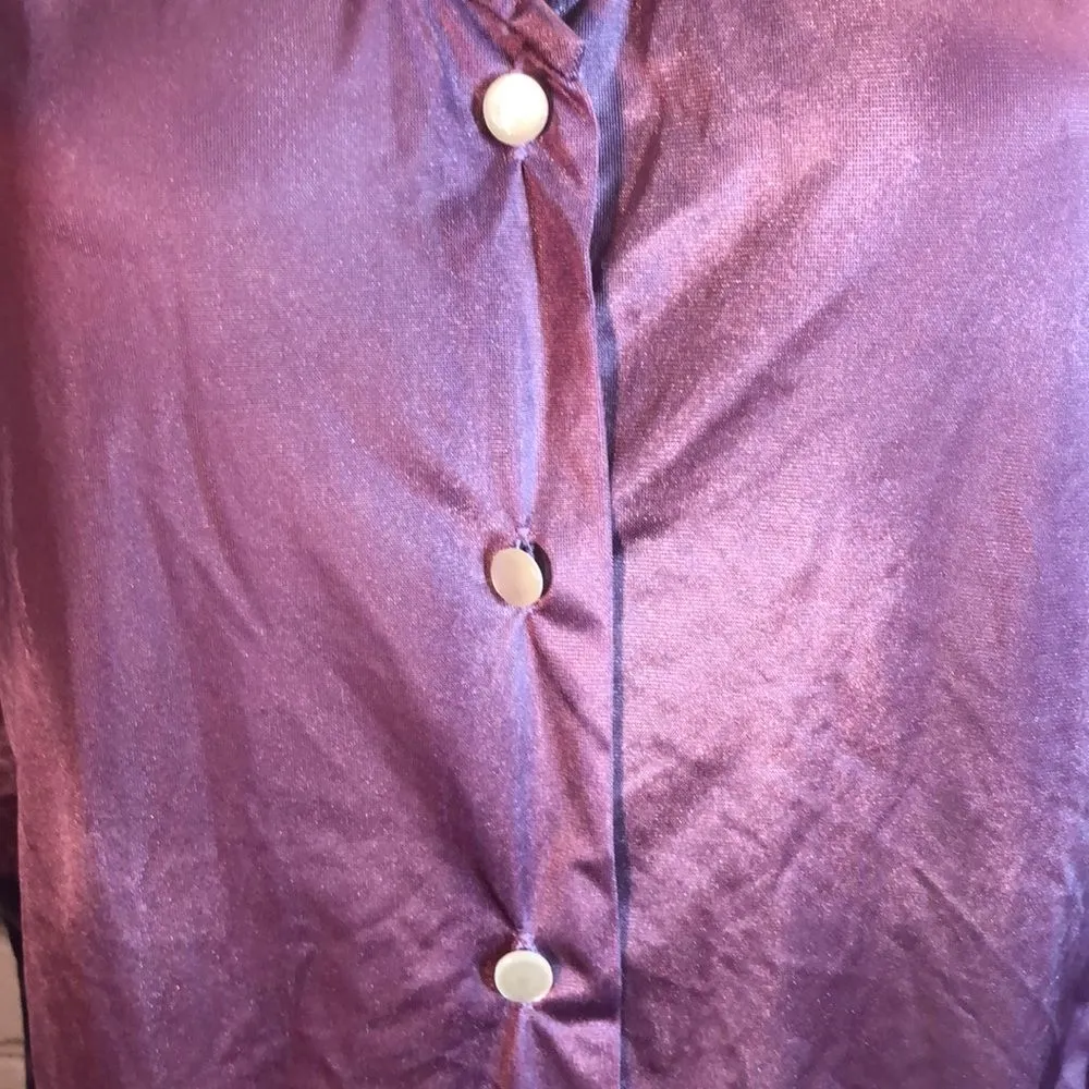 Vintage Society Lingerie Dark Lilac Sleep Shirt Lace Shoulders Medium - Image 4