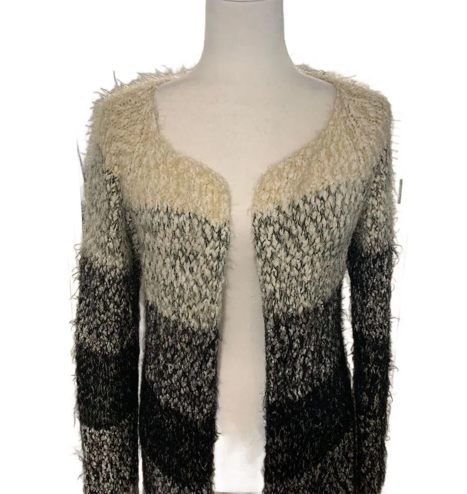 Carapace | Ombre Neutral Long Sleeve Fuzzy Round Collar Cardigan Size Small - Image 2