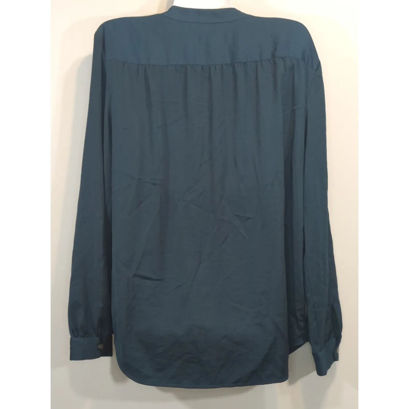 Ann Taylor LOFT Popover V Neck Teal Blouse Women's Large Flowy Business Casual - Image 4
