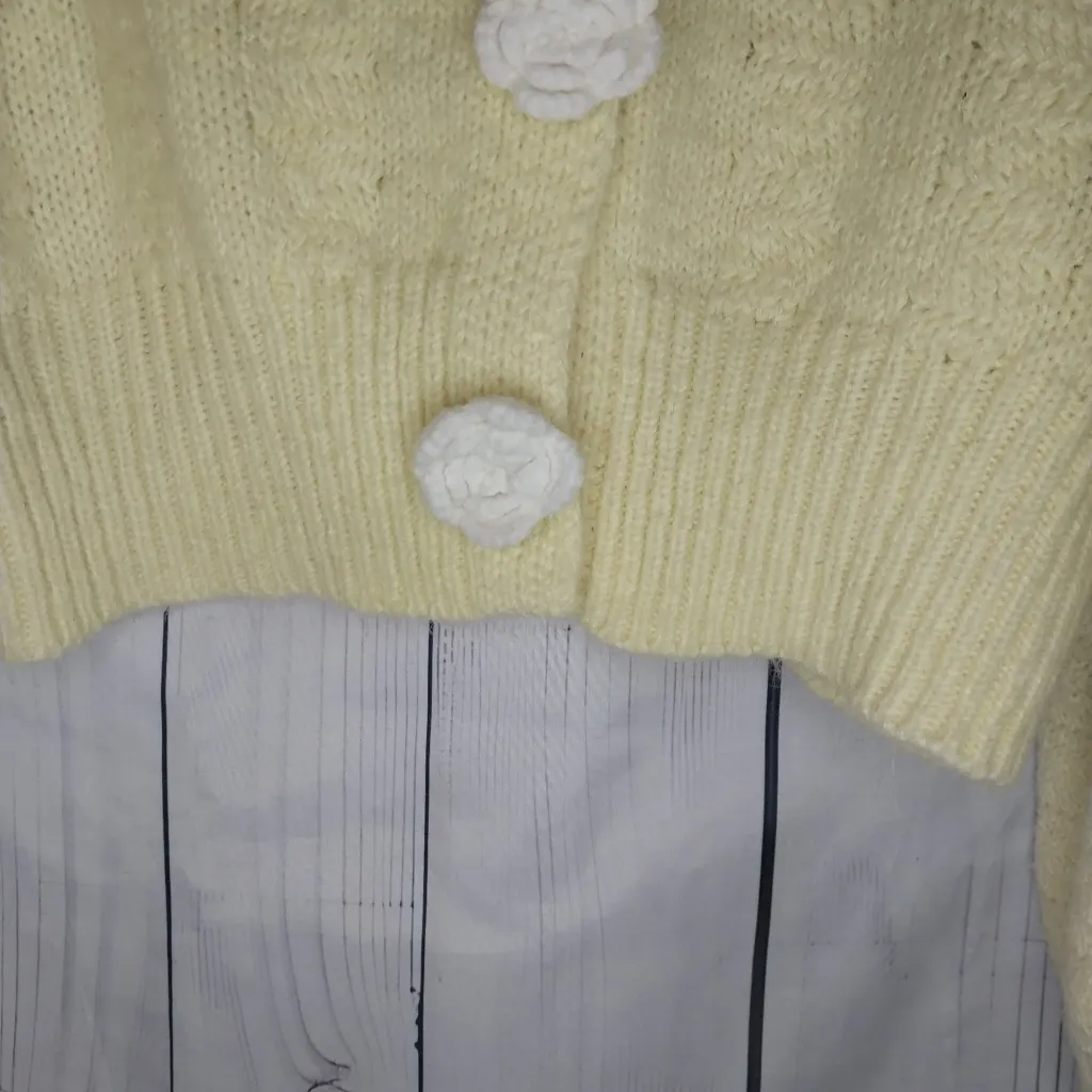 Freshman 1996 Cropped Floral Snap Cardigan Women's Boho Sweater Yellow Size XS - Image 3