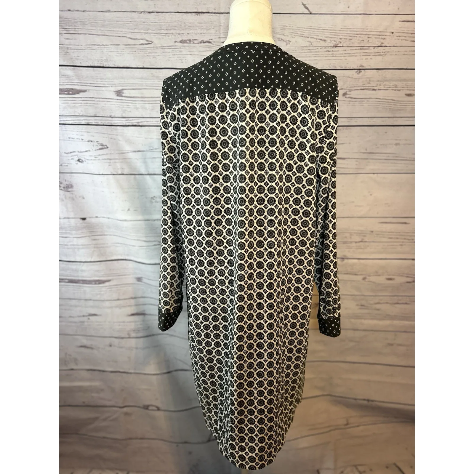 NWT Ann Taylor Loft Maternity Geometric Popover Shirt Dress Gray Black Small - Image 4