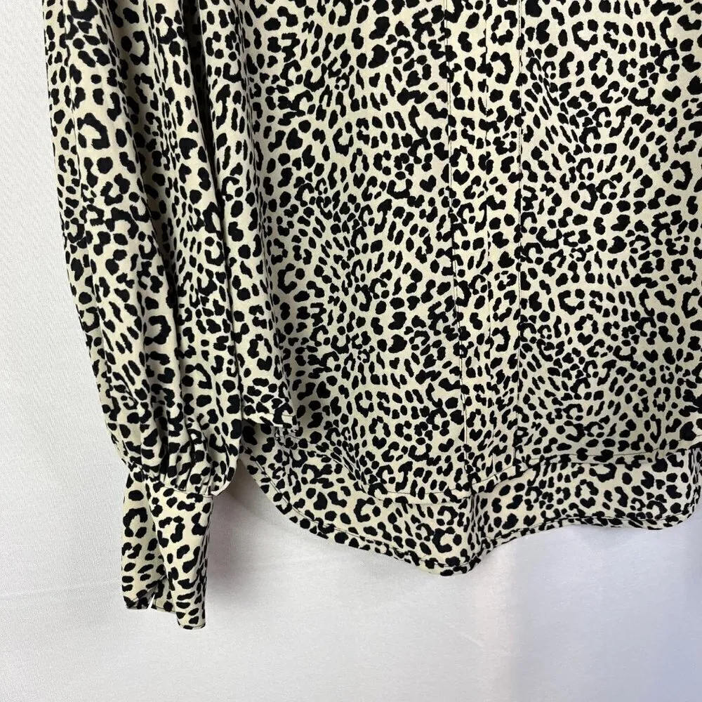 Express Light Brown & Black Leopard Print Long Sleeve Blouse XS - Image 3