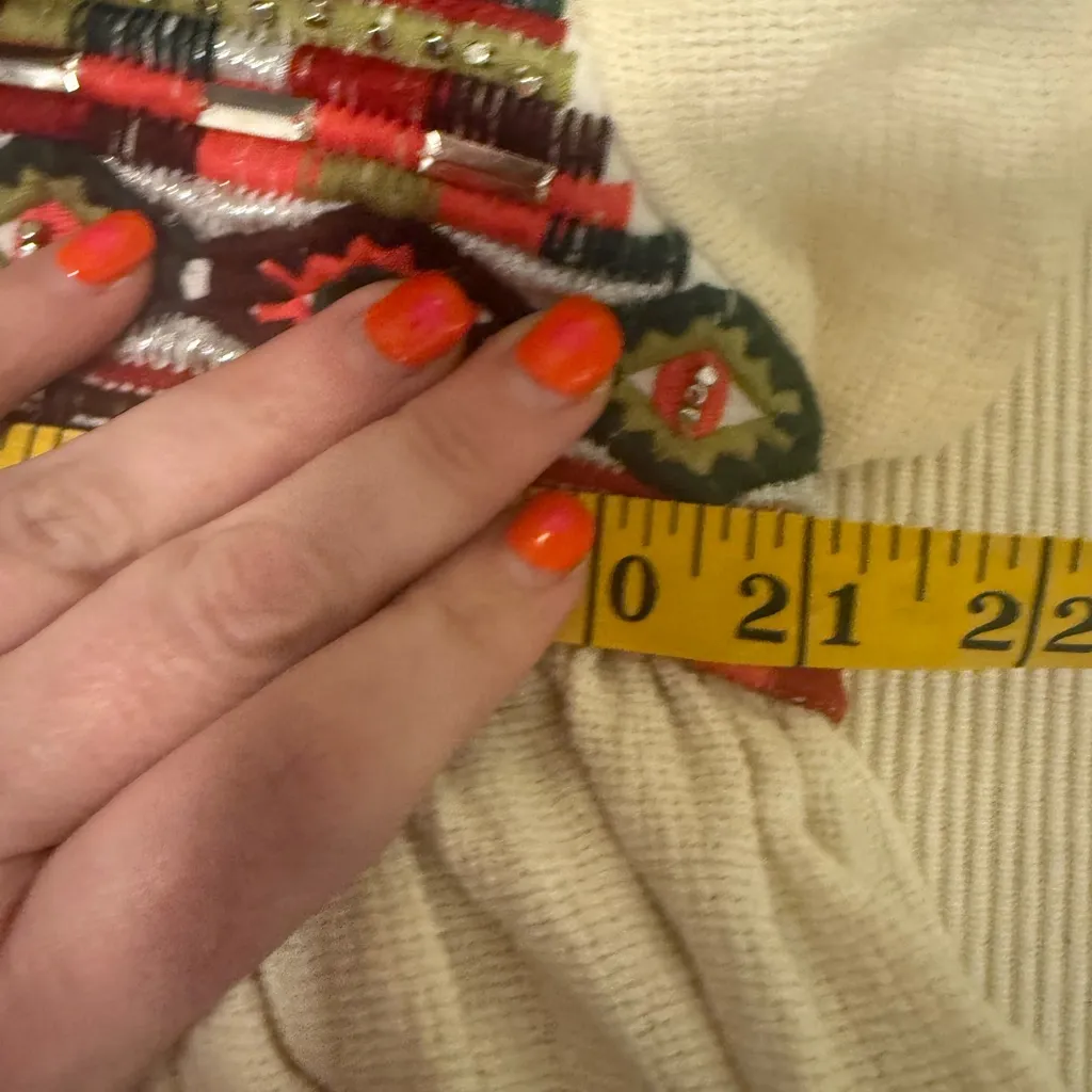 Bohemian Linen Cream Blouse with Colorful Embroidery XL Red - Image 5