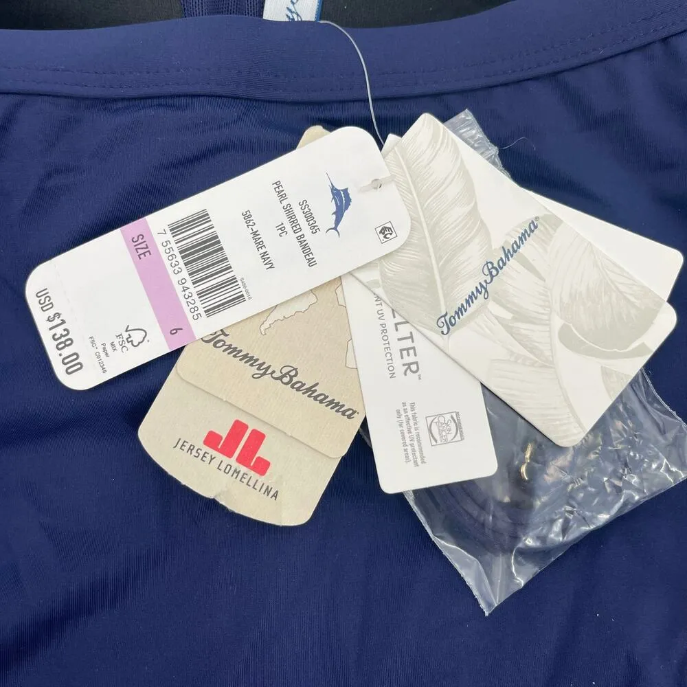 TOMMY BAHAMA Swimsuit Size 6 Pearl Shirred Bandeau With Straps Mare Navy NWT - Image 5