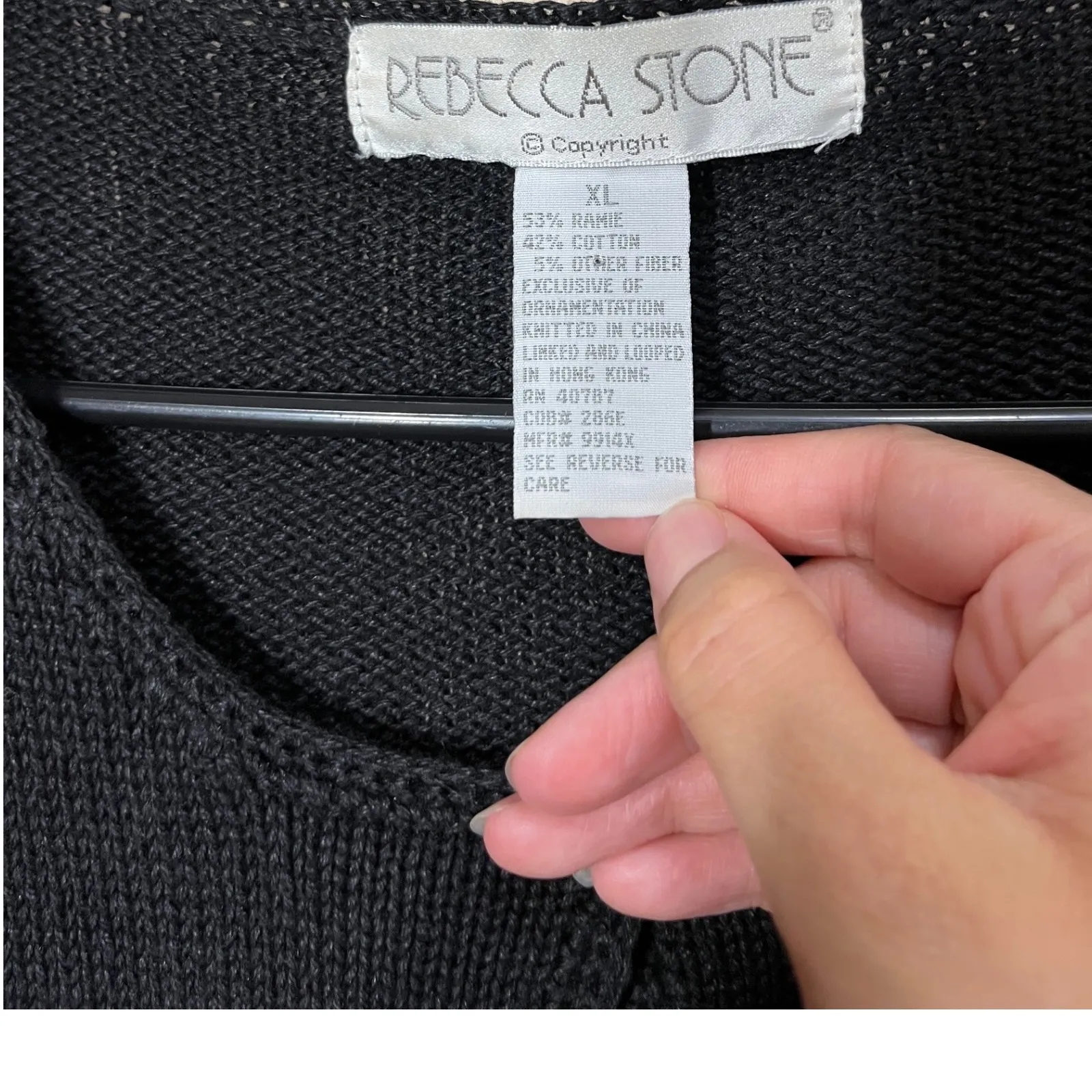 Vintage Rebecca Stone Black Floral Embroidered Knit Cardigan Sweater‎ Womens XL - Image 5