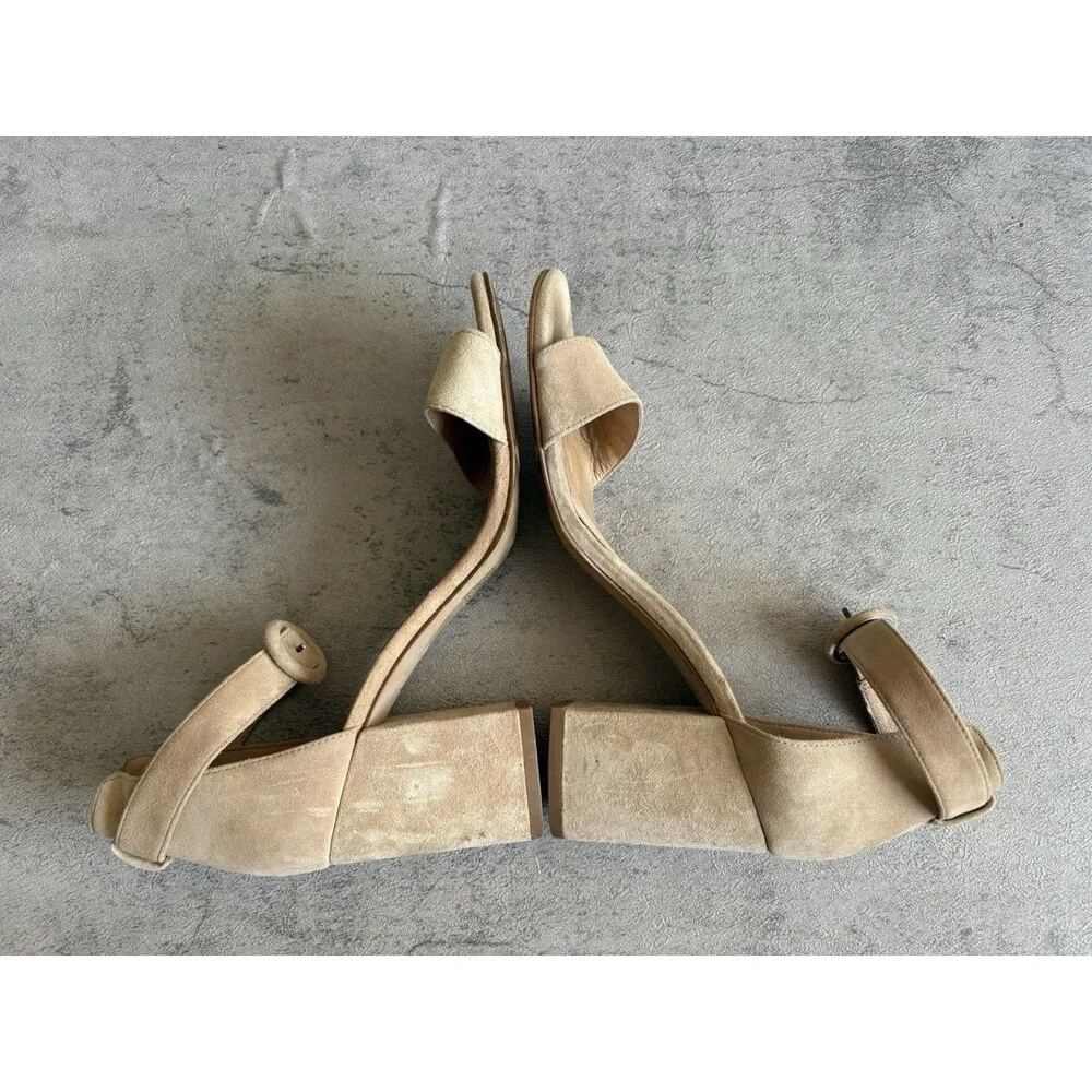 Madewell womens tan suede ankle buckle block heels high sandals size 8 - Image 5