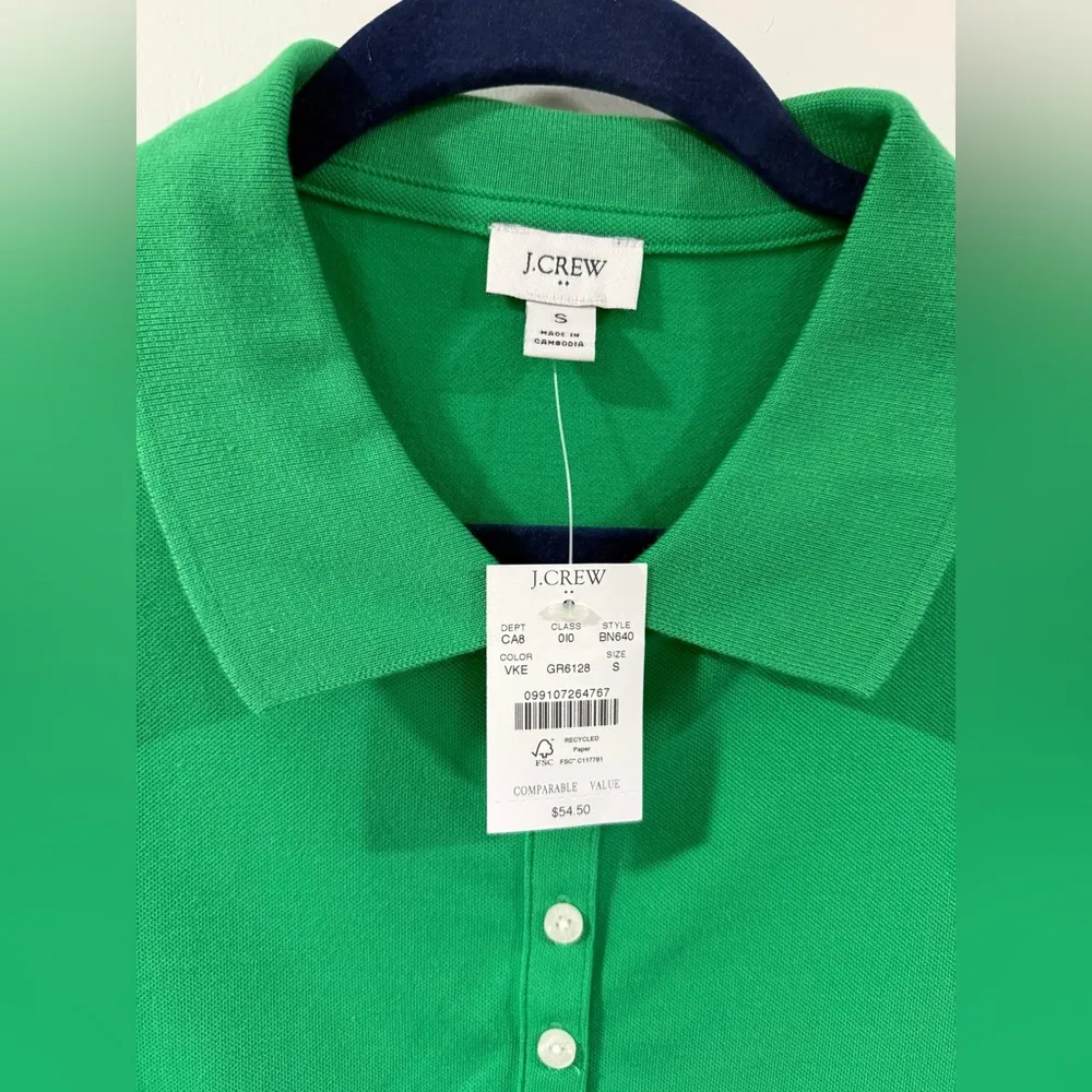 J.Crew Women’s Green Polo Shirt S NWT Collared Stretch Cotton Short Sleeve - Image 4