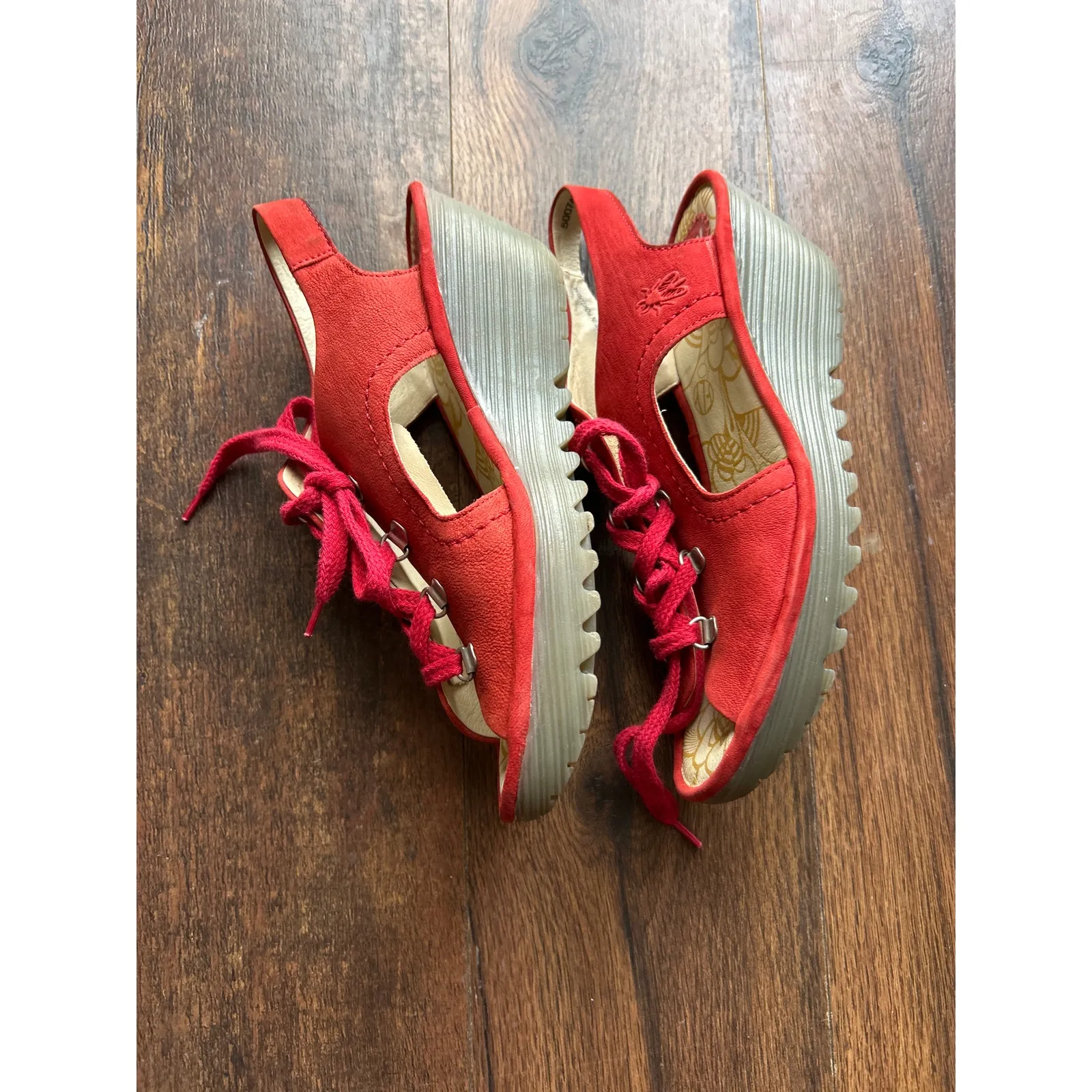 Fly London Wedge Slingback Sandals Open Toe Lace Up EU41 US 10 10.5 Ylfa Nubuck - Image 3