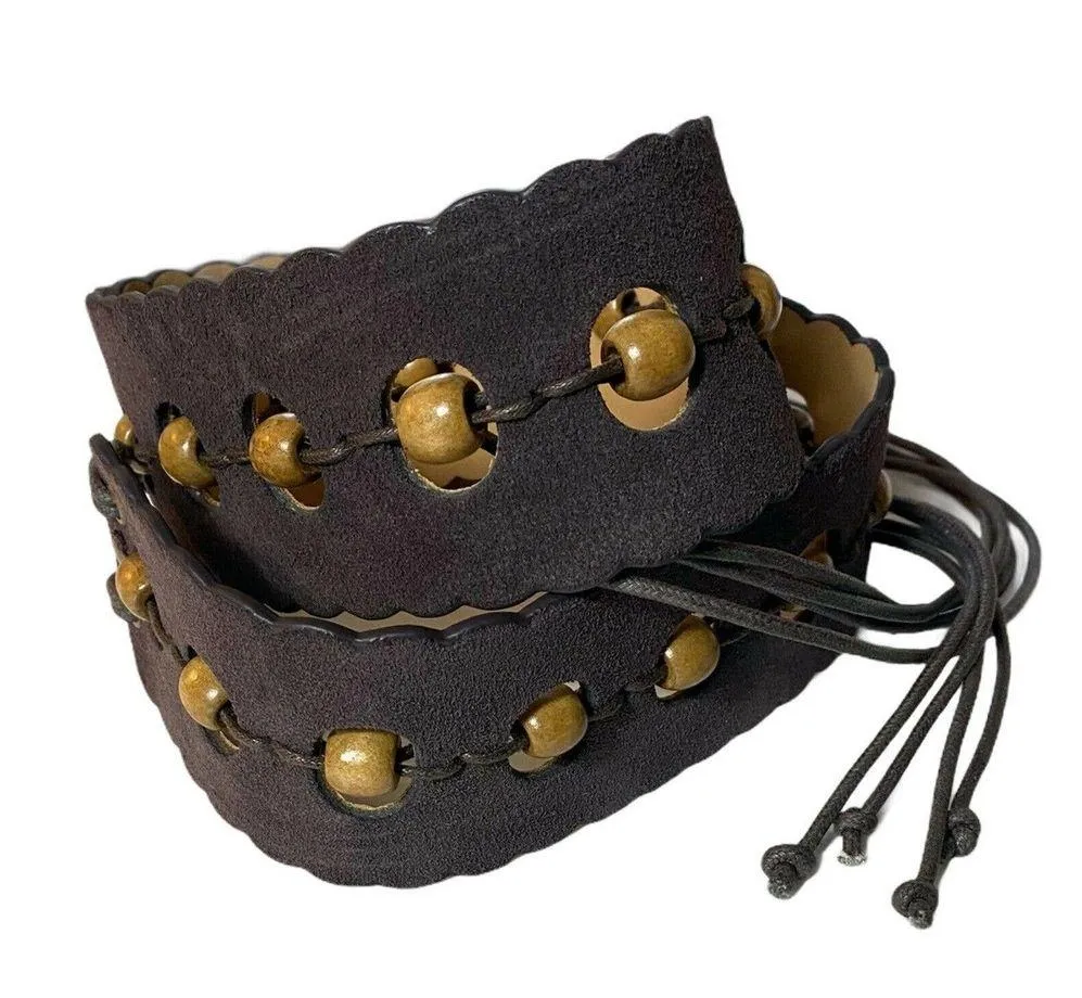 WORTH NEW YORK Brown Belt Rootbeer Suede Contrast Bead Tie Boho 2 x 31 Small NWT - Image 7