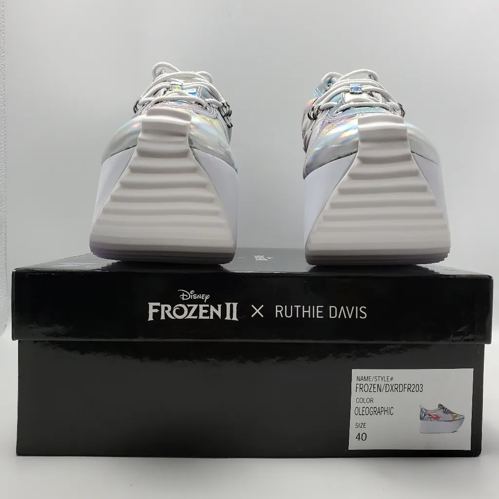 Ruthie Davis Disney Frozen Wedge Platform Metallics Sneakers Oleographic Sz 40 Silver - Image 6