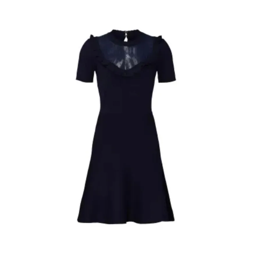 Draper James Sweater Dress Small Navy Ruffled Preppy Officecore Country Club - Image 2
