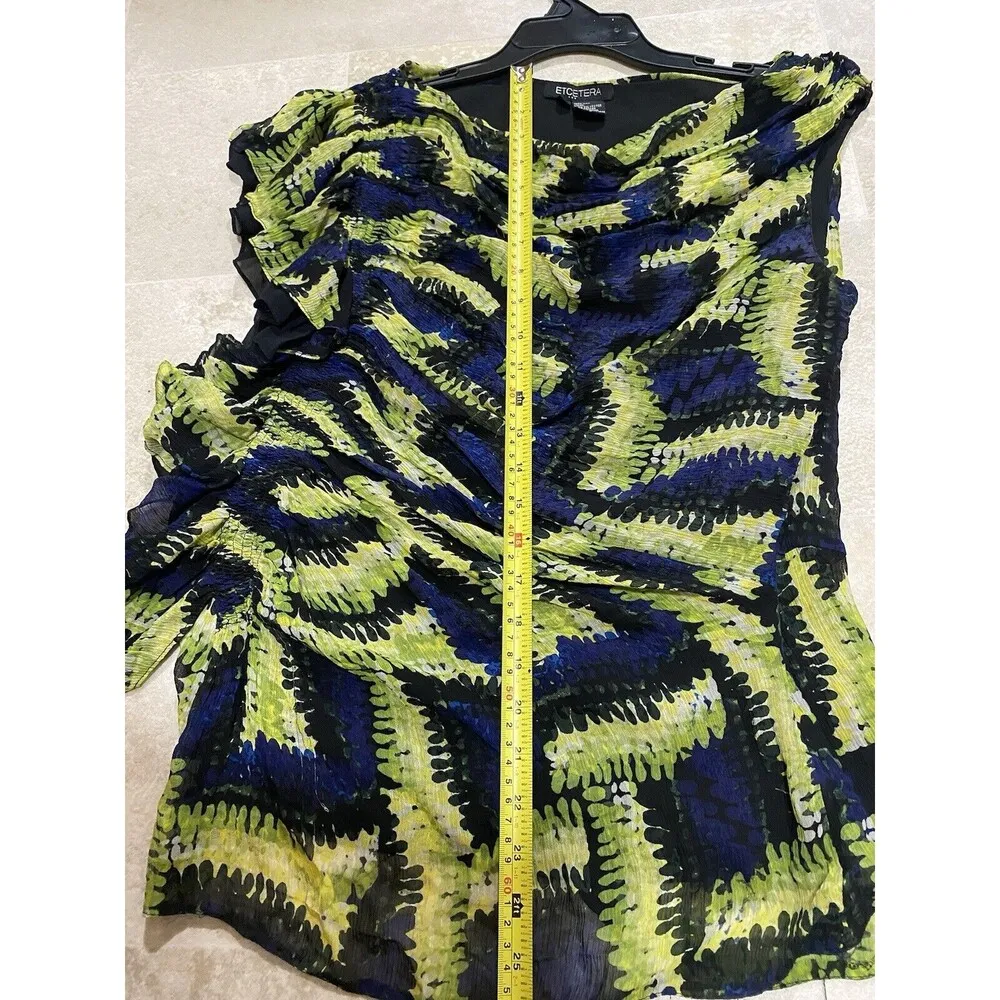 Etcetera Women’s 12 Yellow And Blue Floral Sleeveless Blouse Ruffle - Image 10