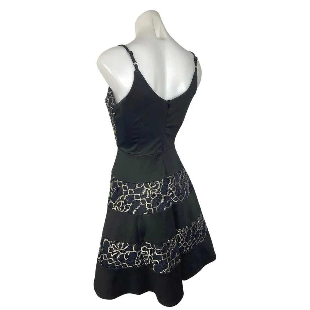 Annabella Black Metallic Lace Formal Satin Sleeveless Fit Flare Mini Dress Sz S - Image 2