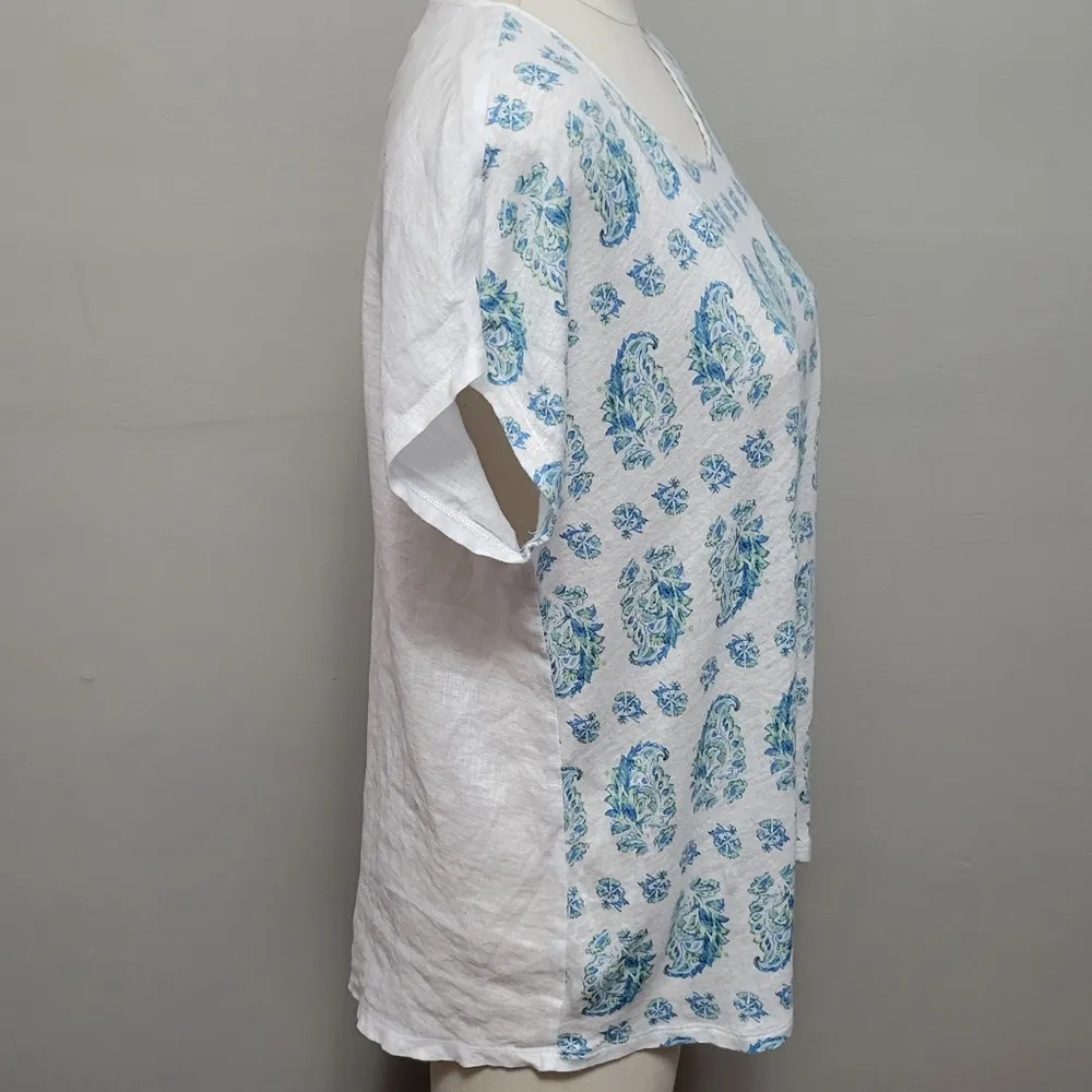 J. Jill love linen teal paisley blouse size small - Image 4